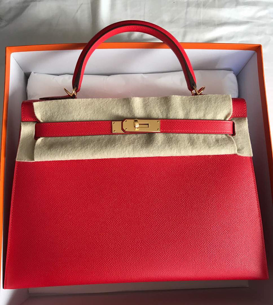 Hermes Kelly 25 Sellier Rouge Tomate Red Epsom Leather Bag Gold