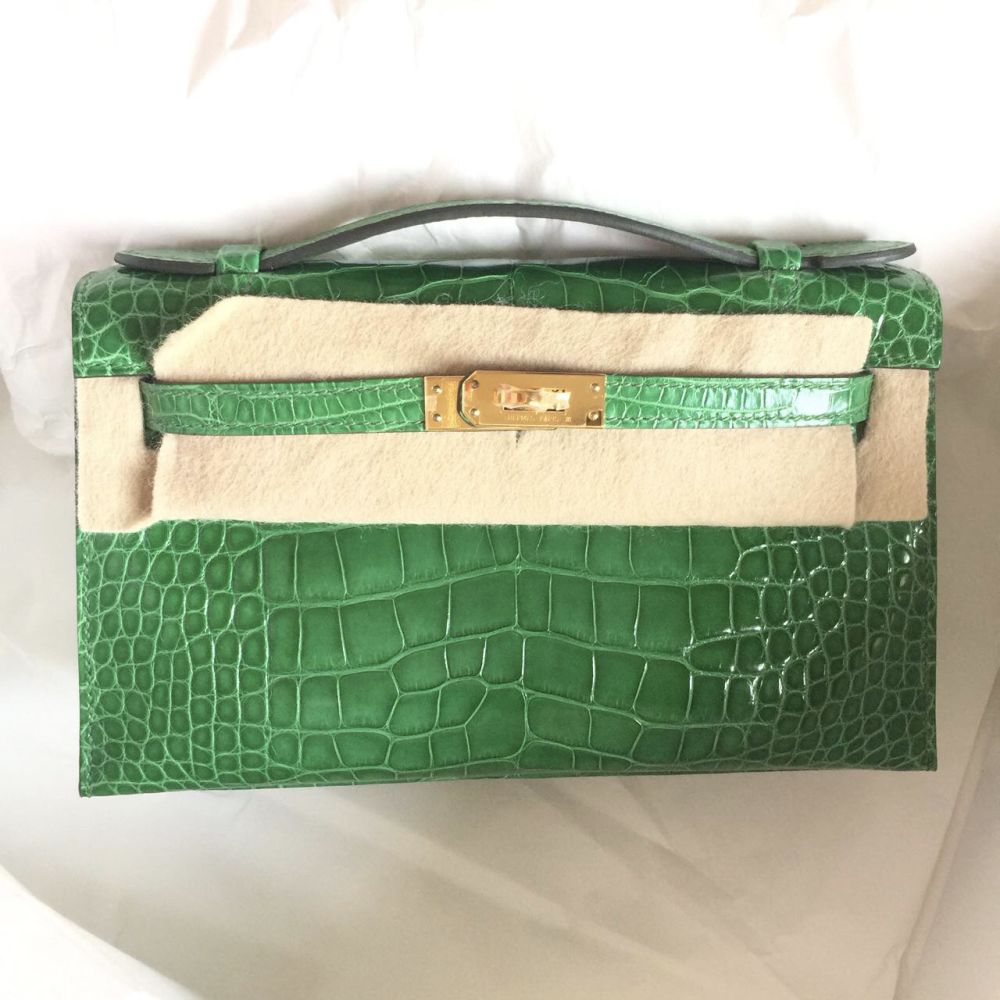 Hermes Mini Kelly Pochette 22cm Bag Shiny Mississippiensis