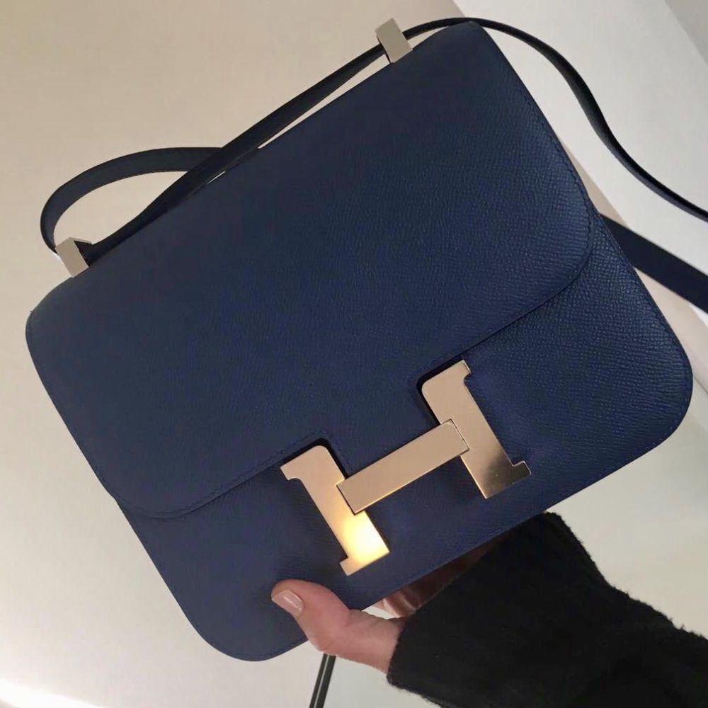 Hermes 24cm Bi-Color Bleu Agate/Gris Mouette Epsom Leather
