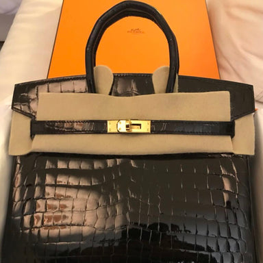 Hermès Birkin 25 Noir (Black) Crocodile Niloticus Lisse Gold Hardware GHW C Stamp 2018 <!28294926> - The French Hunter