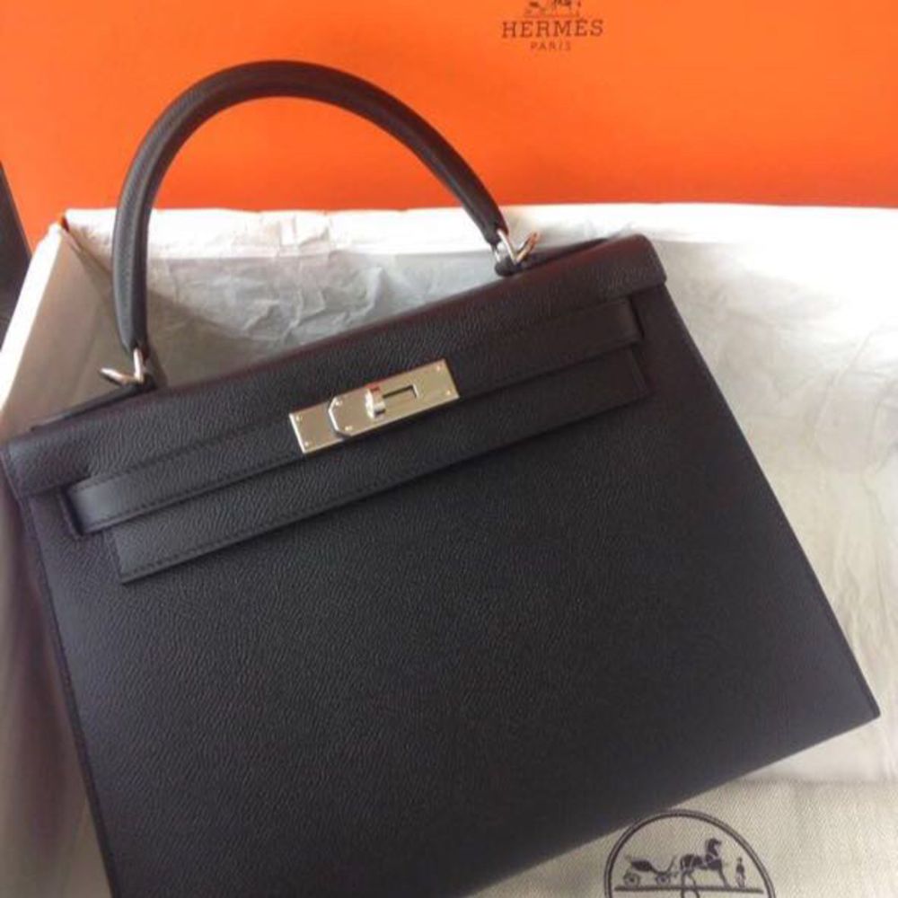 Hermès Kelly 25 Noir (Black) Sellier Epsom Palladium Hardware PHW — The  French Hunter