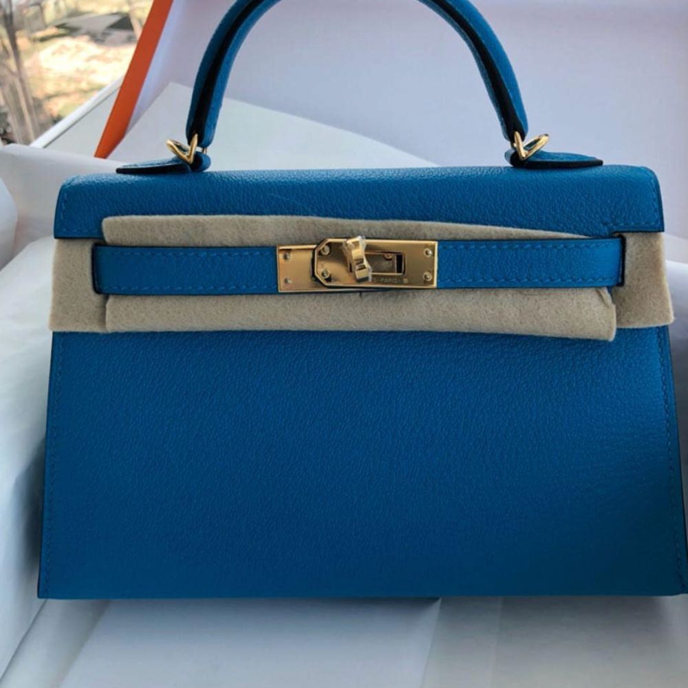 Hermes Kelly Handbag Bleu Zanzibar Togo with Gold Hardware 28 Blue
