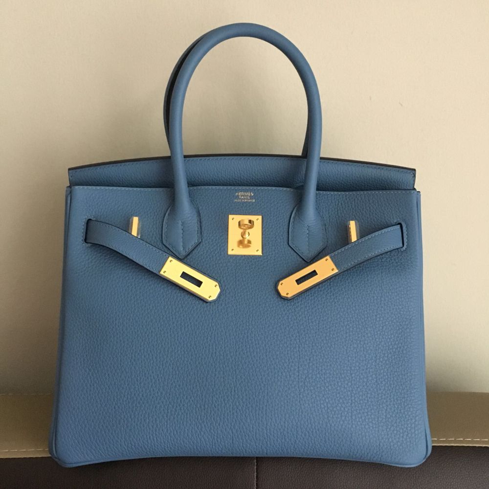 HERMÈS Birkin Bag 25 Azur Blue Gold Hardware Togo Leather - Chelsea Vintage  Couture