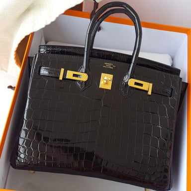 Hermès Birkin 25 Noir (Black) Crocodile Niloticus Lisse Gold Hardware GHW C Stamp 2018 <!29448211> - The French Hunter