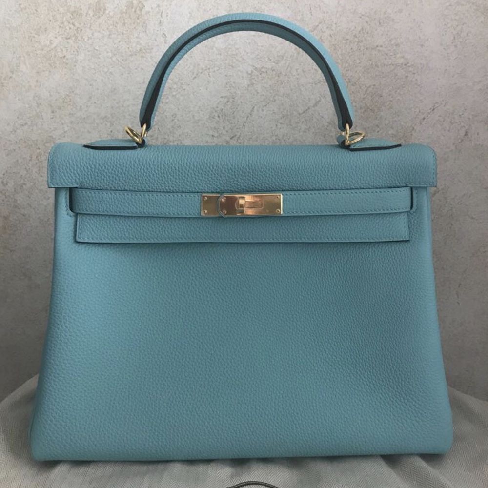 Hermès Kelly 32 Bleu Atoll Togo Gold Hardware GHW A Stamp 2017 <!29481390> - The French Hunter