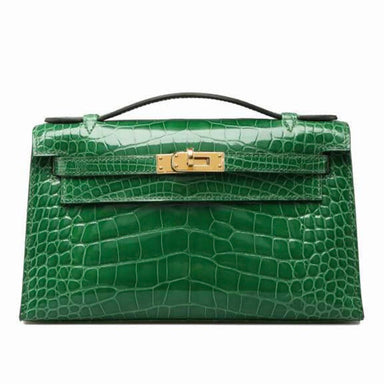 Hermès Kelly Pochette Vert Jade Alligator Mississippi Lisse Palladium — The  French Hunter