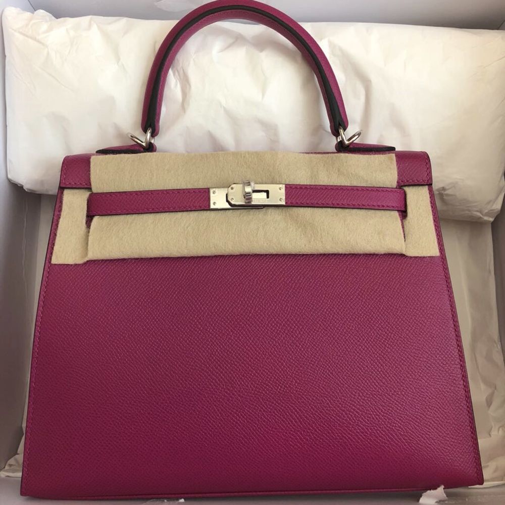Hermès Kelly HSS 25 Craie/Rose Pourpre Sellier Epsom Permabrass Hardwa —  The French Hunter