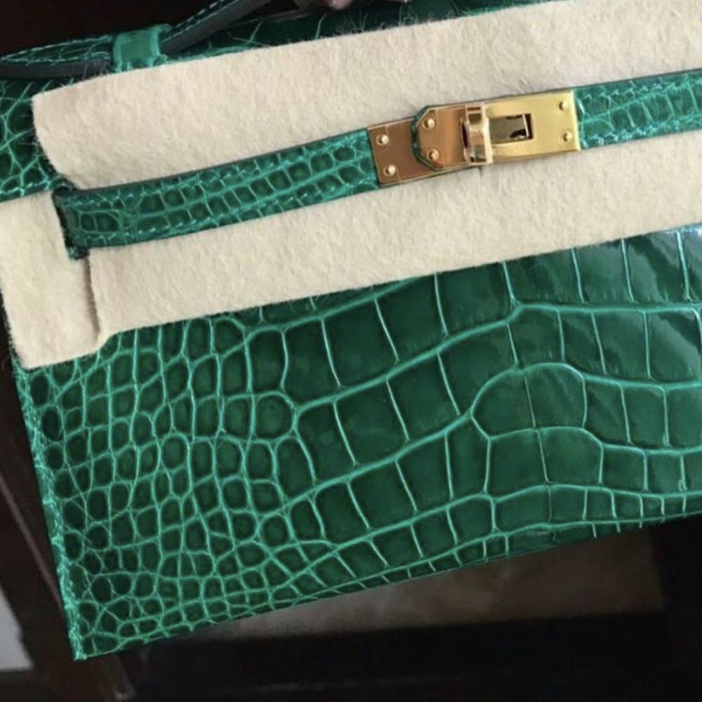 Hermes Kelly 35cm Emerald Green Shiny Croc PHW