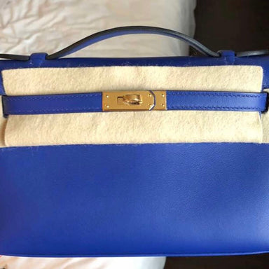 Hermes Kelly Sellier Bag 28cm Ostrich Blue Iris Gold Hardware