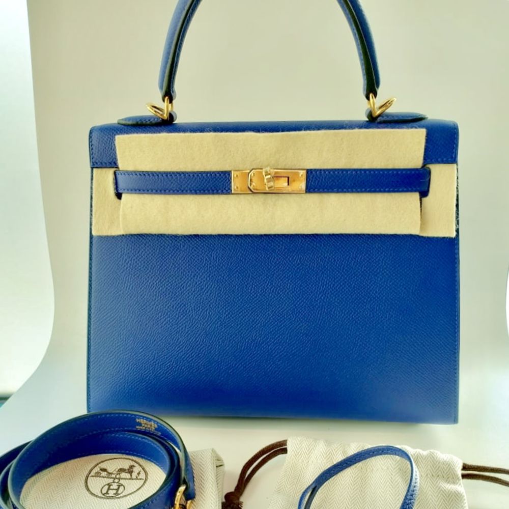 Hermès Kelly 25 Bleu Zanzibar Sellier Epsom Gold Hardware GHW — The French  Hunter