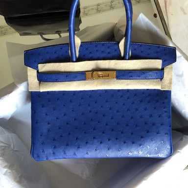 Hermes Birkin 30 Bleu Saphir Ostrich Gold Hardware GHW C Stamp 2018 - The French Hunter