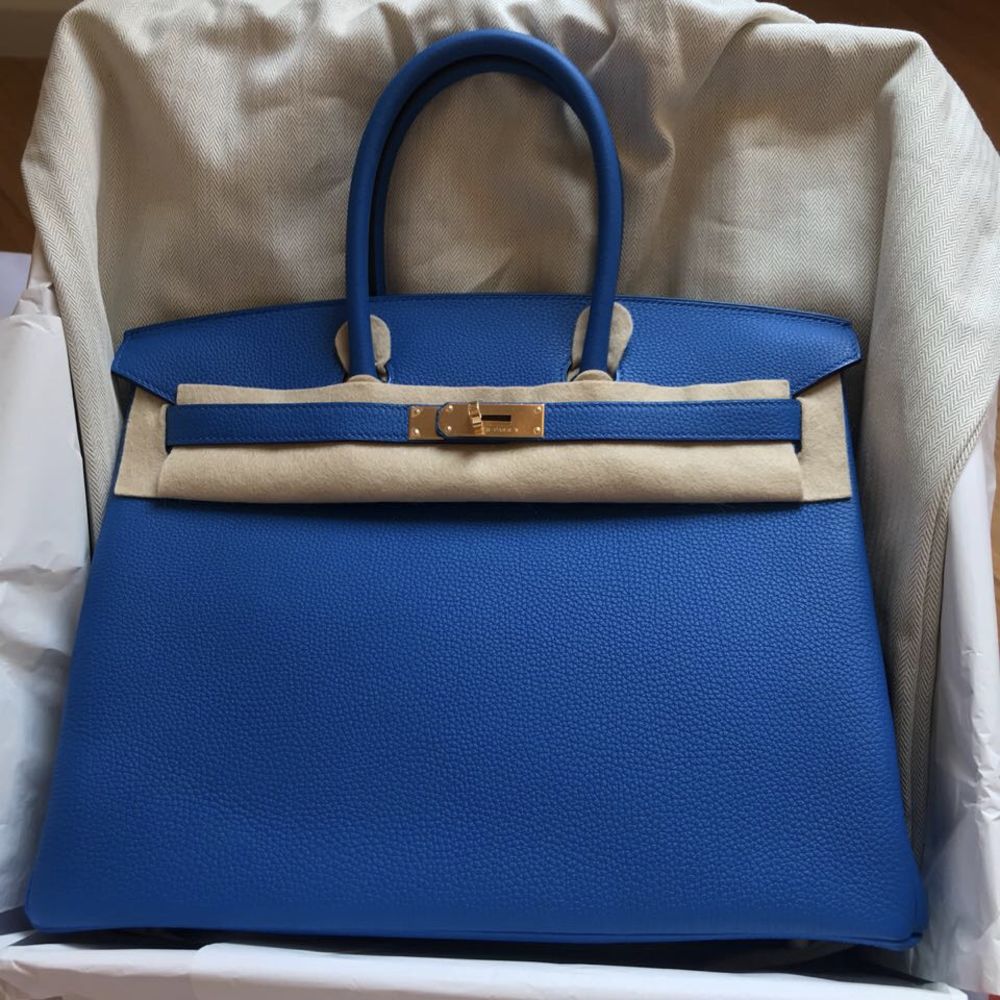 Hermes Birkin 25 Blue Zellige Togo Leather Gold Hardware Handbag Bag