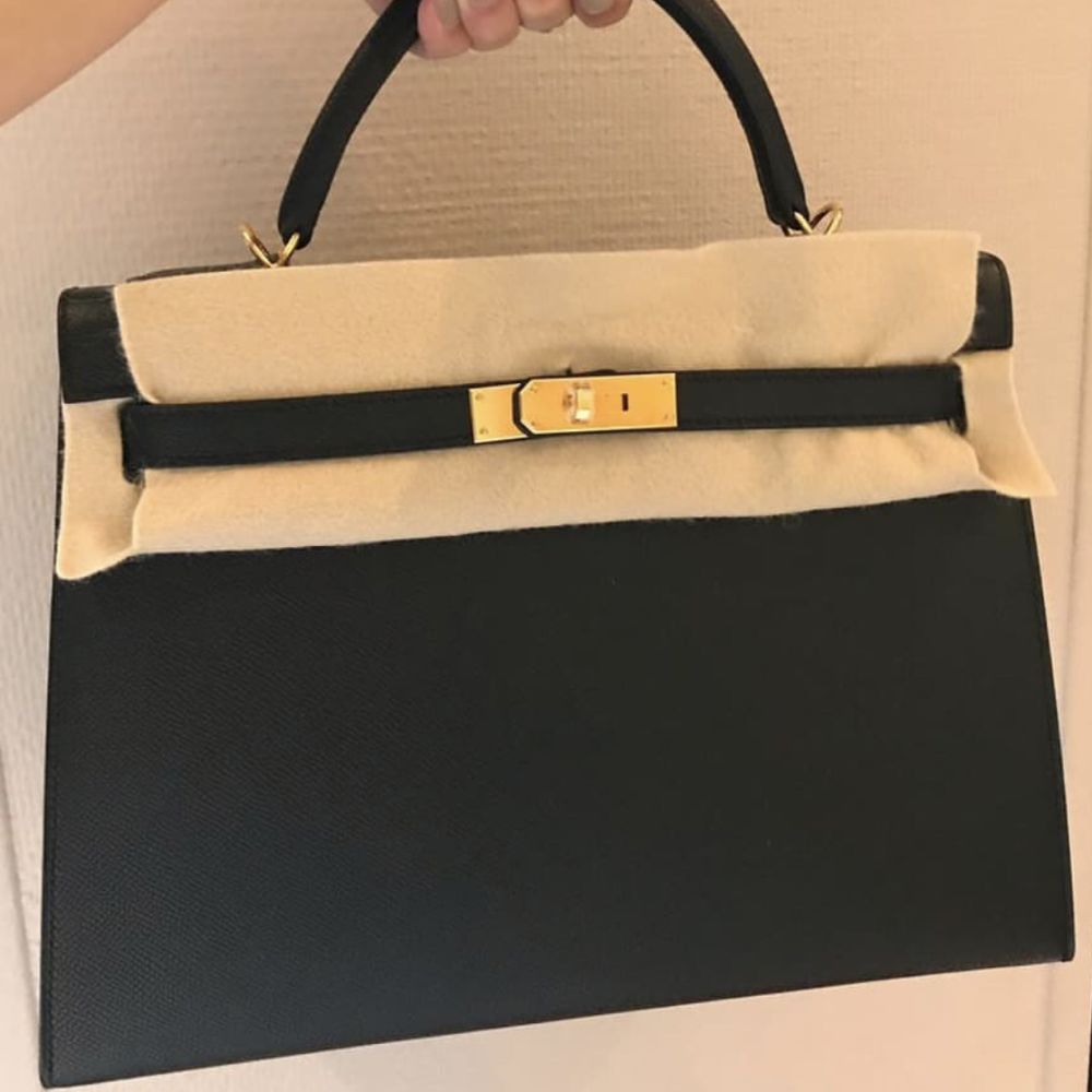Hermes Kelly 32 Bag black leather with gold Hardware Tote