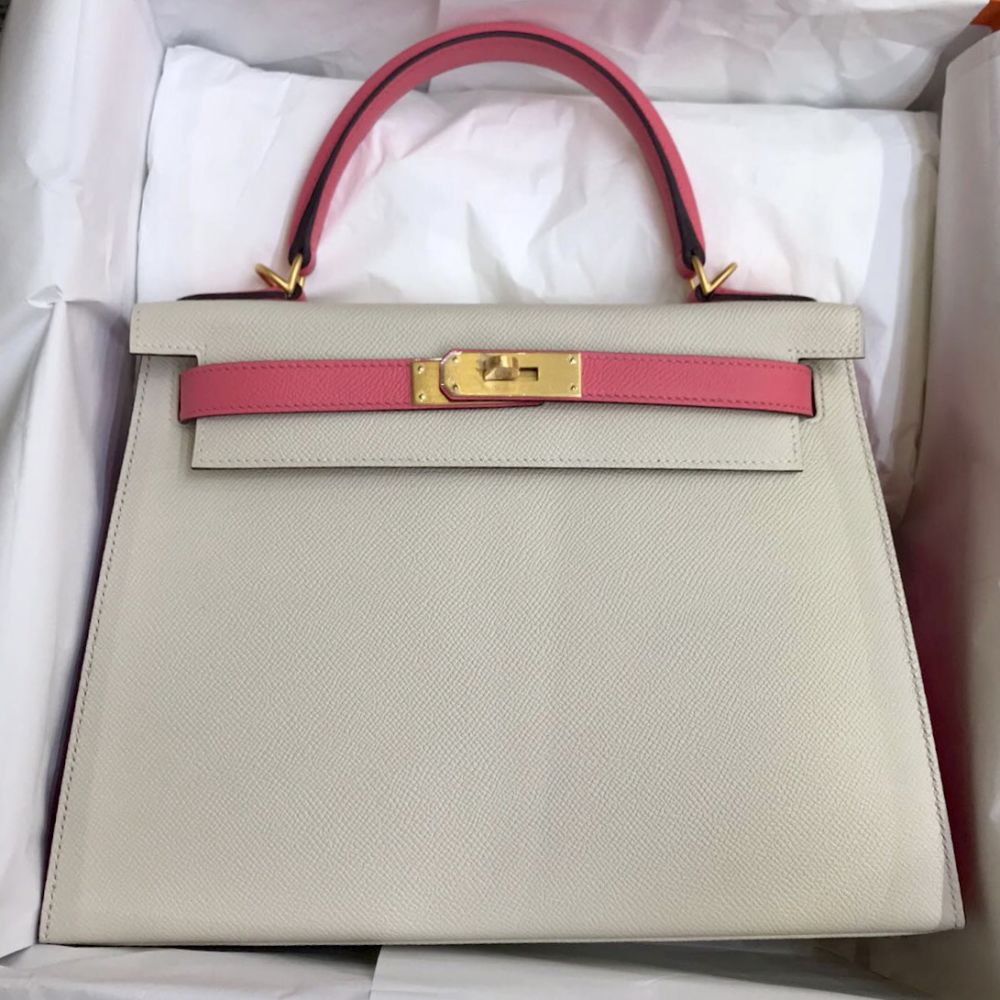 Brand New HERMES New Craie and Etoupe Epsom HSS Special Order Sellier Kelly  28
