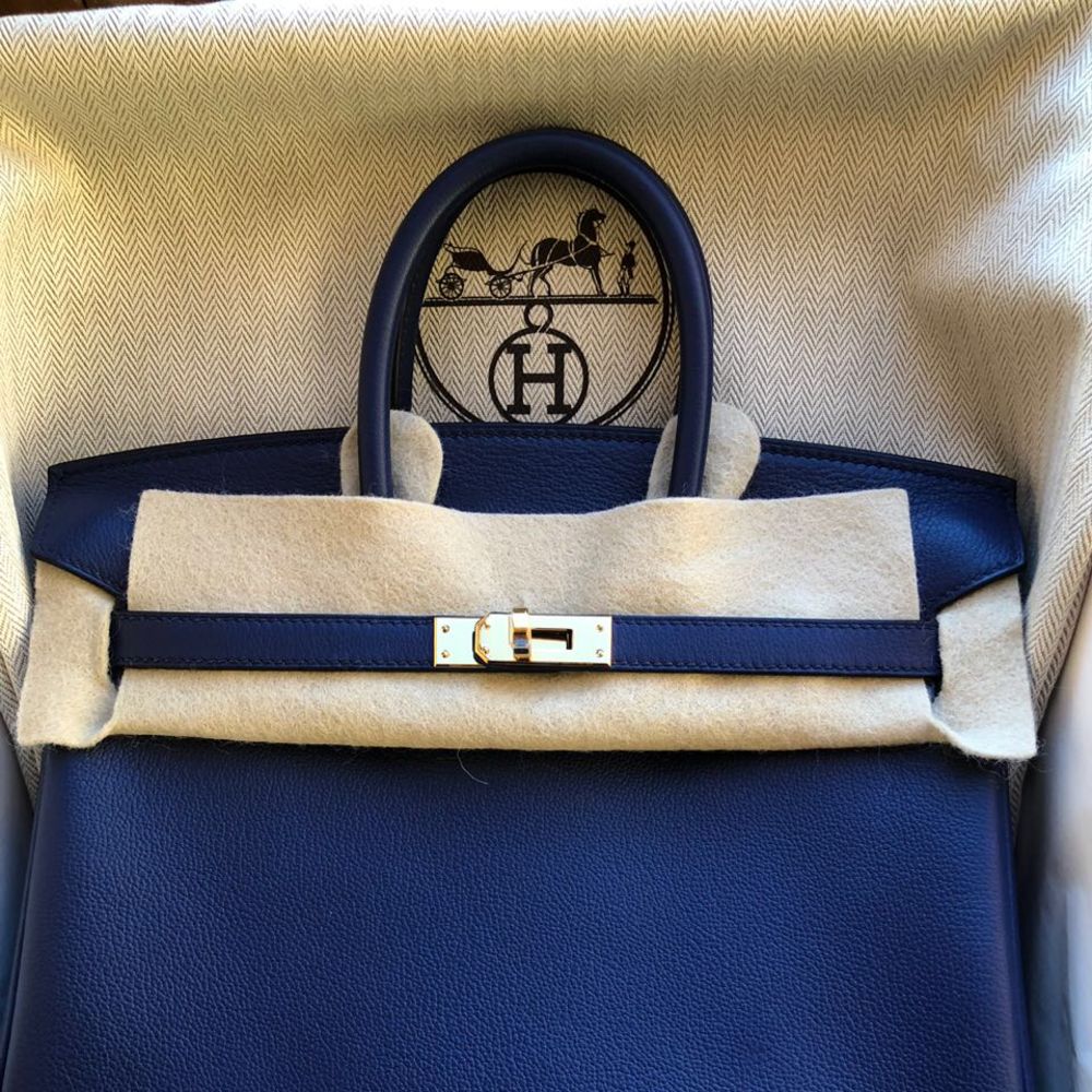 Rare* Hermes Birkin 25 Handbag Blue Saphir/Gris Mouette Taurillon Nov –  Bags Of Personality