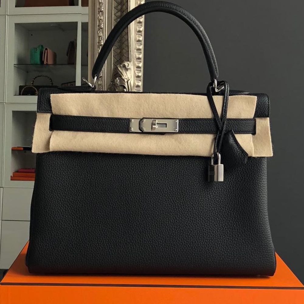 Hermès Kelly 32 Retourne In Black Togo Leather With Palladium Hardware