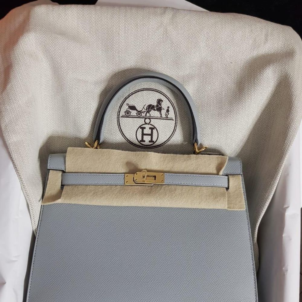 Hermès Kelly 20 Bleu Glacier Sellier Ostrich Gold Hardware GHW