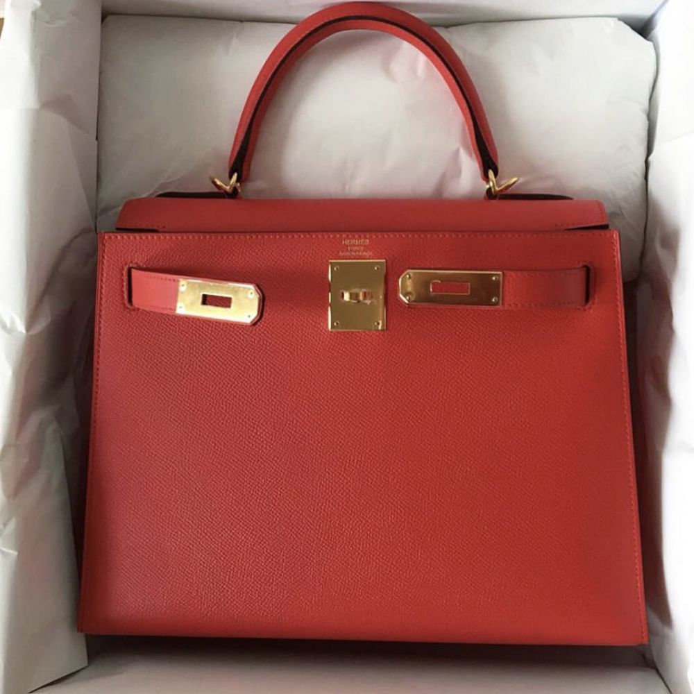 Hermes Kelly Sellier Bag 28cm Rouge Tomate Epsom Gold Hardware