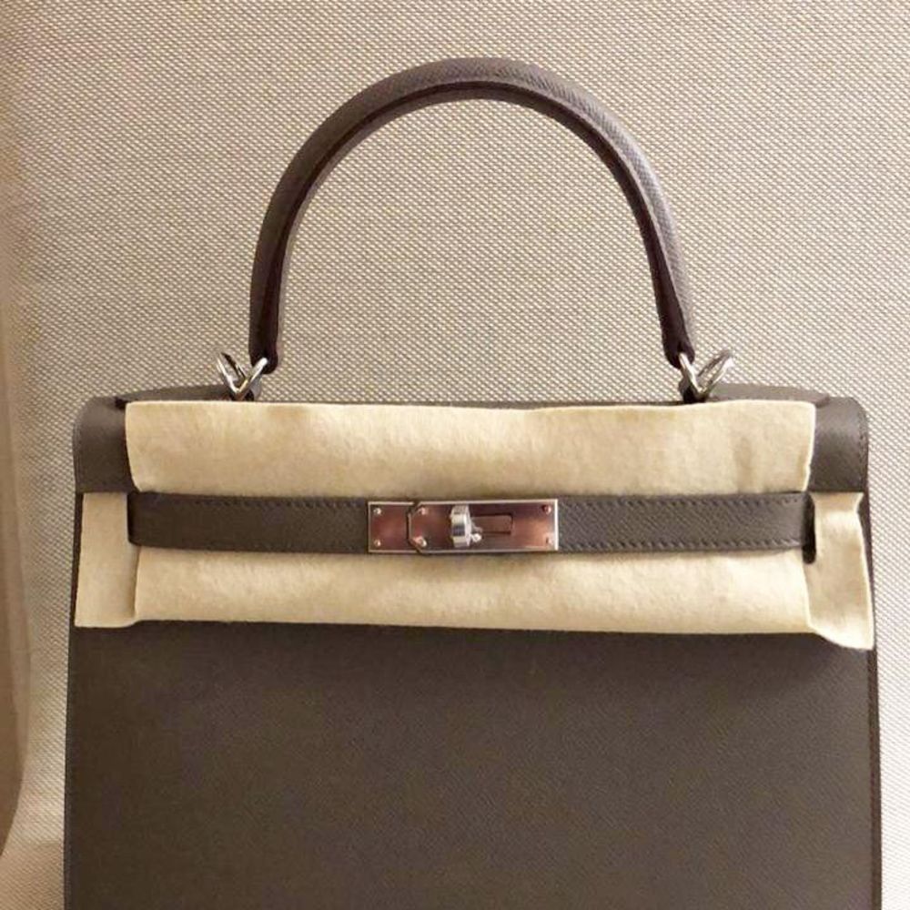 Hermes Kelly bag 28 Sellier Etain Epsom leather Silver hardware