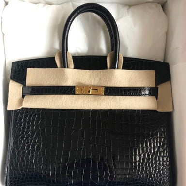 Hermès Birkin 25 Noir (Black) Crocodile Porosus Lisse Gold Hardware GHW C Stamp 2018 - The French Hunter