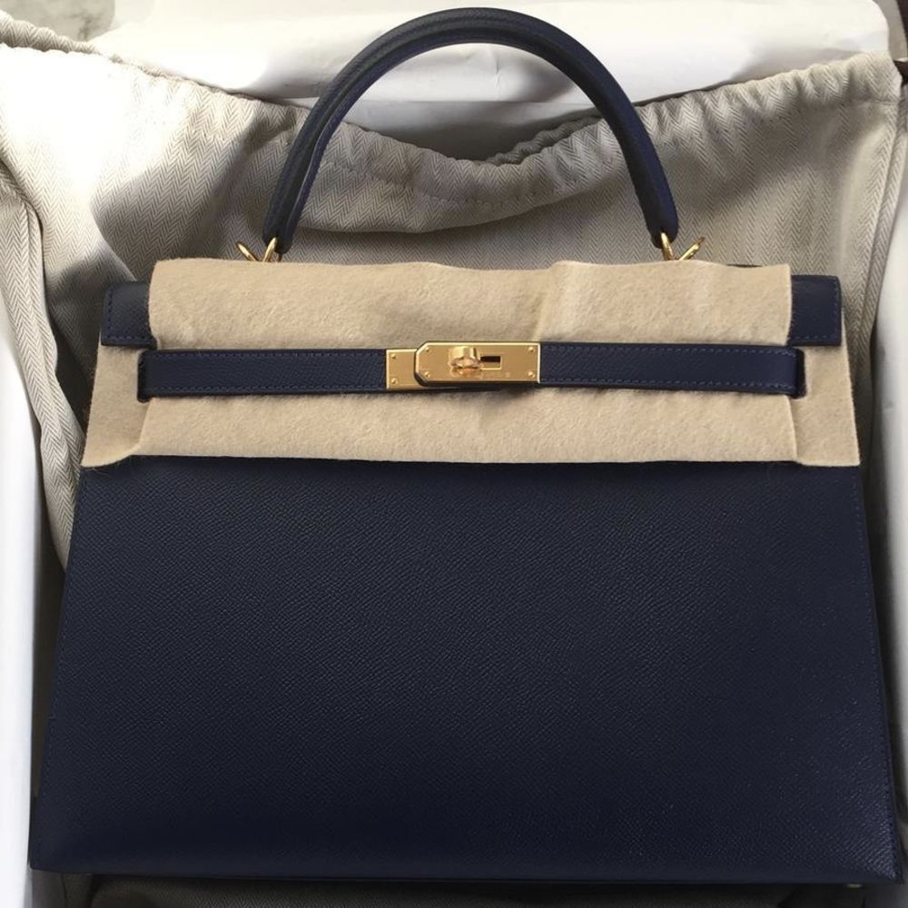 Hermes Kelly Bag 32cm Deep Blue in Epsom Leather with Palladium