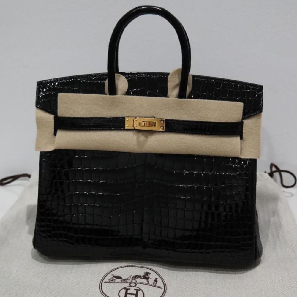 Hermès Birkin 25 Noir (Black) Crocodile Porosus Lisse Gold Hardware GHW