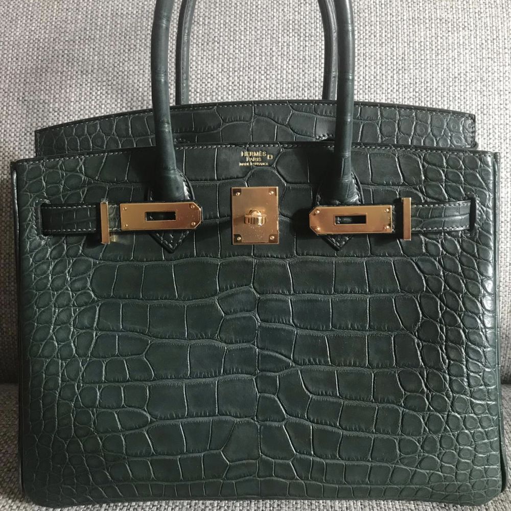Hermes 30cm Matte Vert Fonce Nilo Crocodile Birkin Bag with, Lot #56233