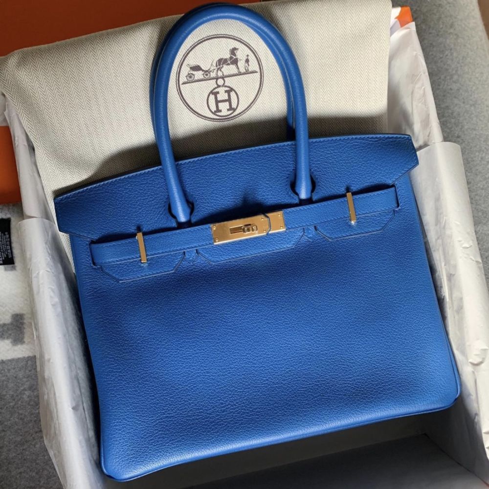 Hermes Kelly 25 Bleu Zanzibar Bag in Togo Leather