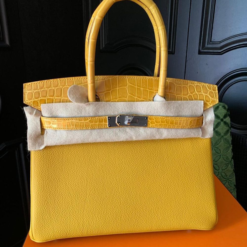 Sold at Auction: Hermes Birkin 30 Touch Bag, Jaune Ambre Crocodile and Togo  Leather, Palladium Hardware