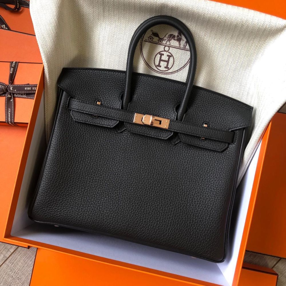 Hermes Birkin Bag 25cm Black Togo Gold Hardware