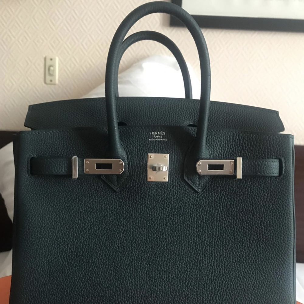 Hermes Kelly Handbag Vert Cypress Togo with Gold Hardware 32 at