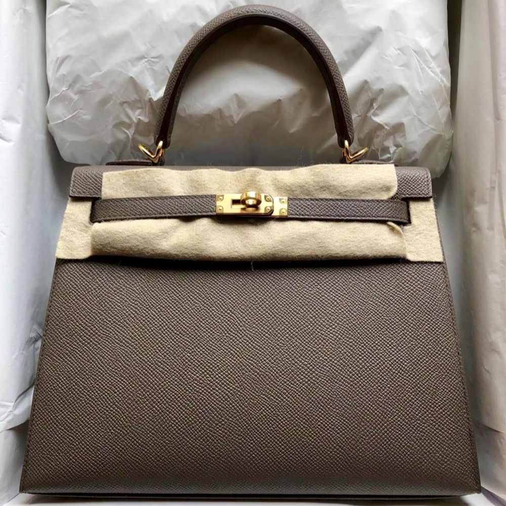 Hermes Kelly bag 25 Sellier Etain Epsom leather Silver hardware