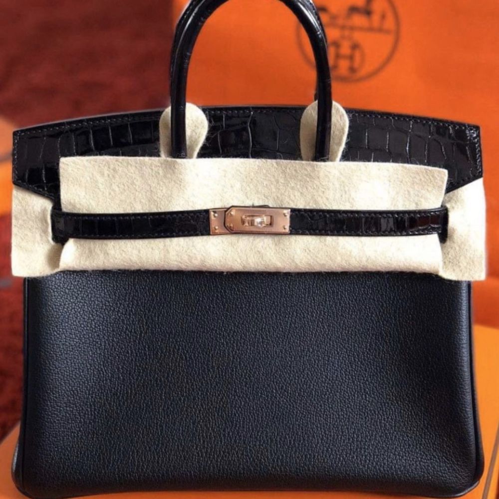 Rare Find ! Limited Collection ! Hermes Birkin 25 Black Touch Crocodile  Niloticus Lisse Rose Gold Hardware - The Attic Place