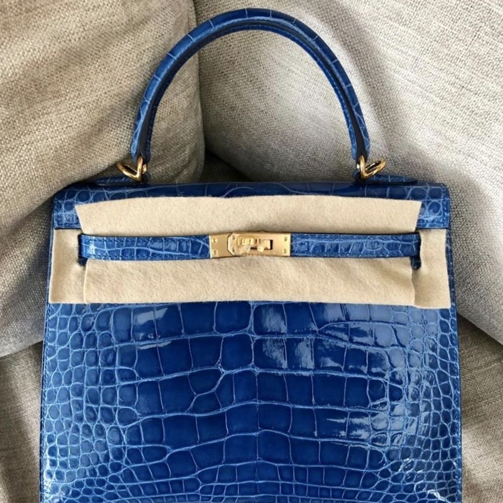 Hermes Birkin 25 Bag Blue Zellige Matte Alligator Gold Hardware – Mightychic