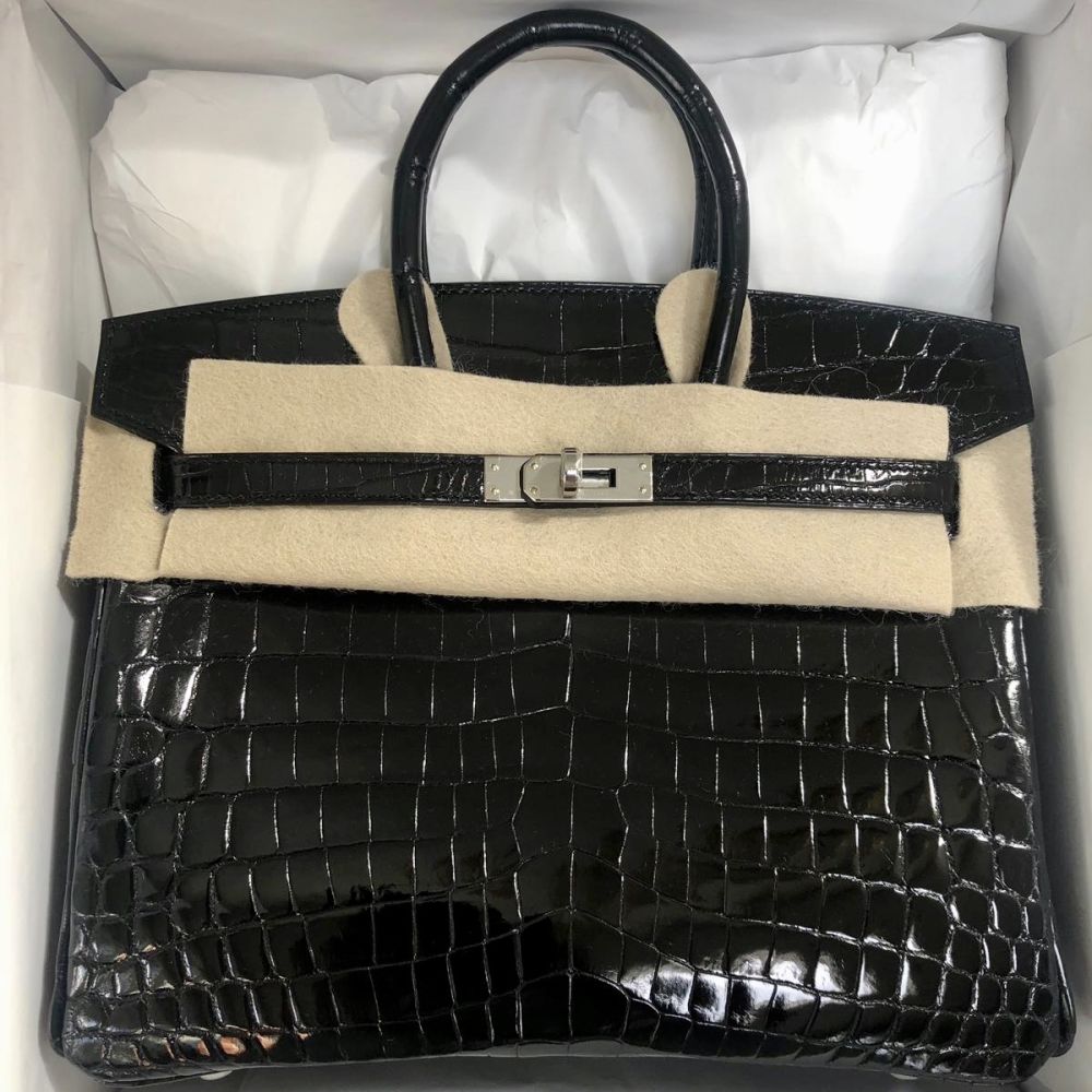 Hermès Birkin 25 Noir (Black) Crocodile Niloticus Lisse Palladium Hardware PHW