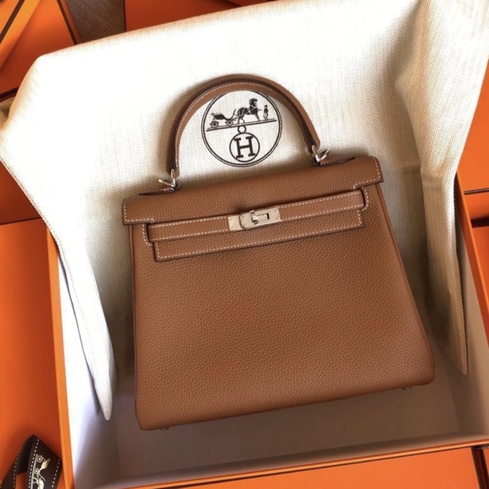 Hermes Orange Togo Leather Palladium Hardware Kelly Retourne 35 Bag Hermes