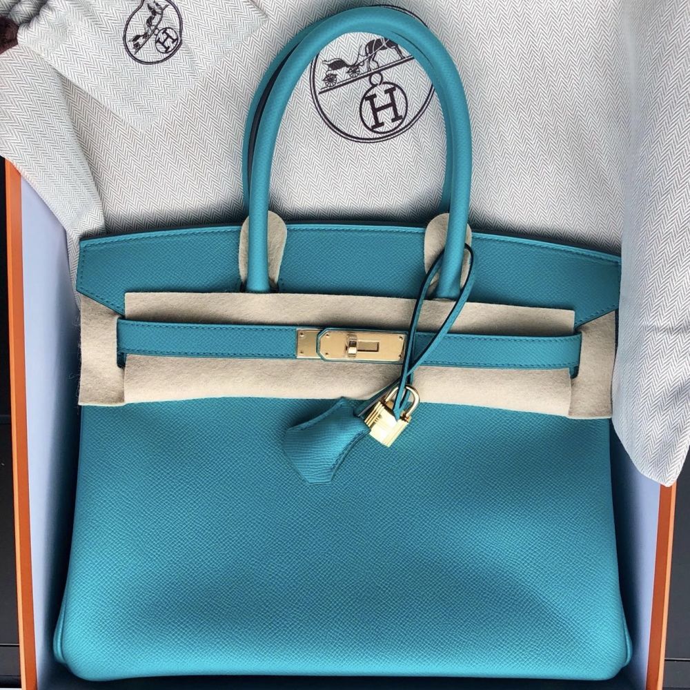 Hermes Birkin Handbag Bleu Paon Epsom with Palladium Hardware 30