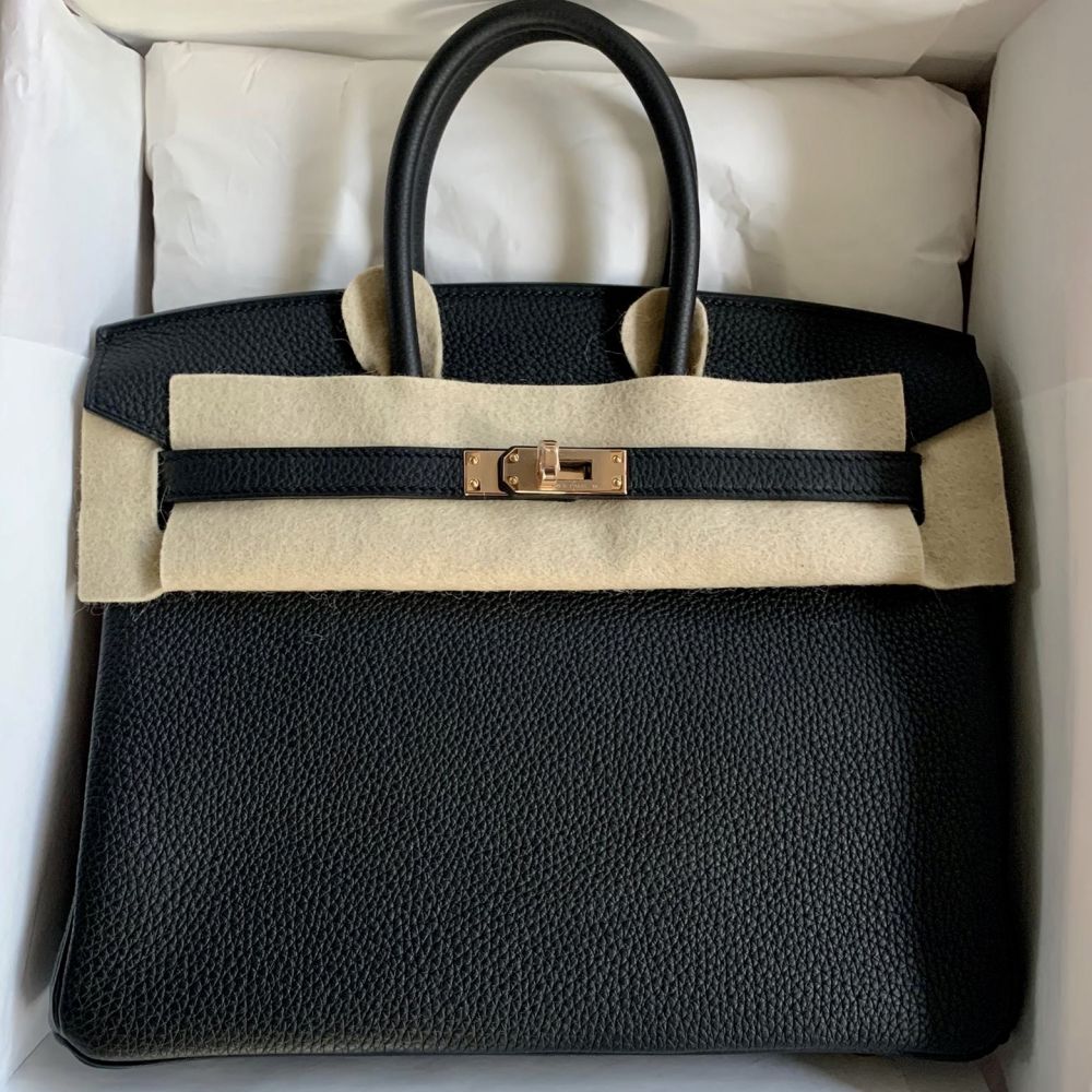 Hermès Birkin 25 Noir Veau Togo with Rose Gold Hardware - Bags
