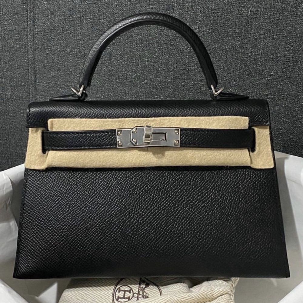 Hermes Kelly Sellier Bag 25cm Black Epsom Palladium Hardware