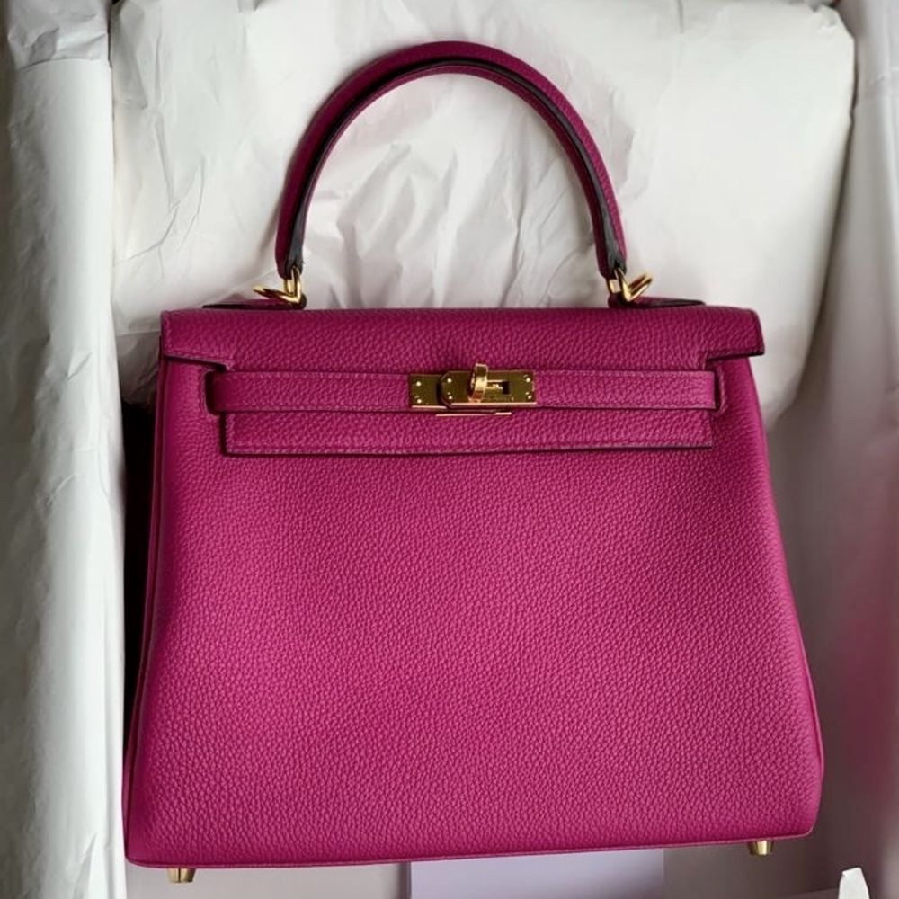 AUTHENTIC HERMES KELLY 25 ROSE POURPRE PHW, Luxury, Bags & Wallets