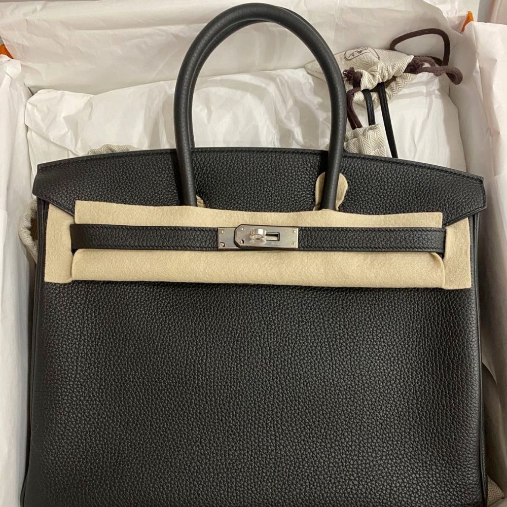 Hermes Birkin 25 Black Bag Palladium Hardware Togo Leather