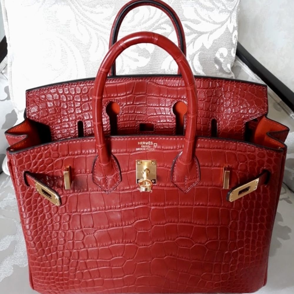 Hermès Birkin shiny alligator crocodile F5 Wine red 25cm - lushenticbags