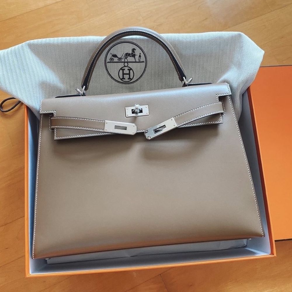 Hermes Kelly bag 25 Sellier Etoupe grey Epsom leather Silver hardware