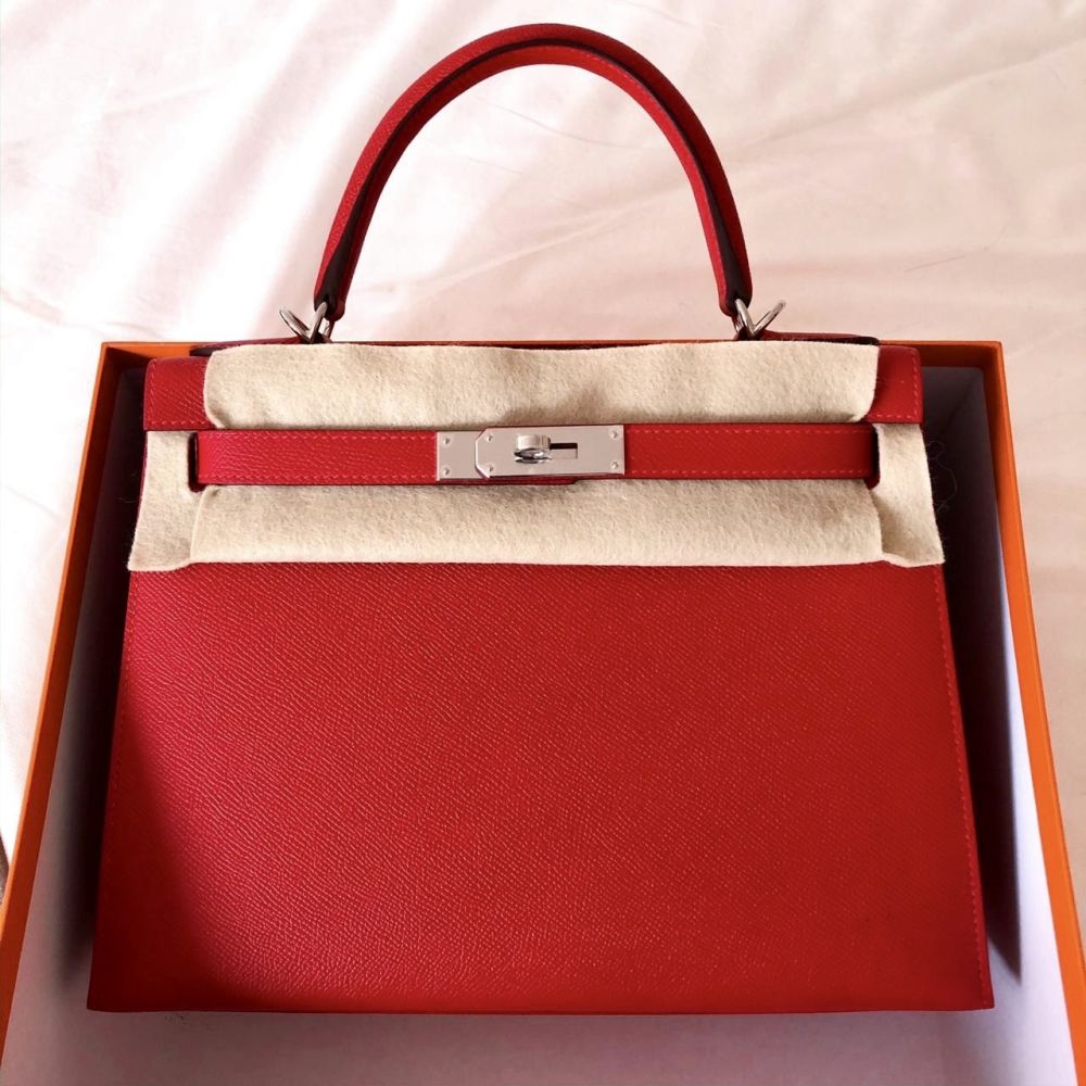 Hermès Kelly 28 Rouge Casaque Sellier Epsom Palladium Hardware PHW