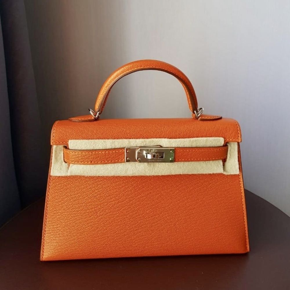 Hermes Kelly 20 Mini Sellier Bag Orange Feu / Rose Eglantine