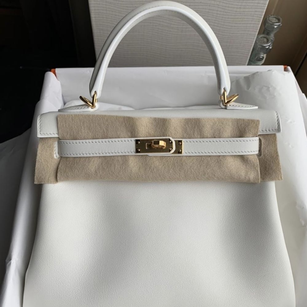 Hermès Kelly Mushroom Swift 25 Gold Hardware 2022 (Like New), White Womens Handbag