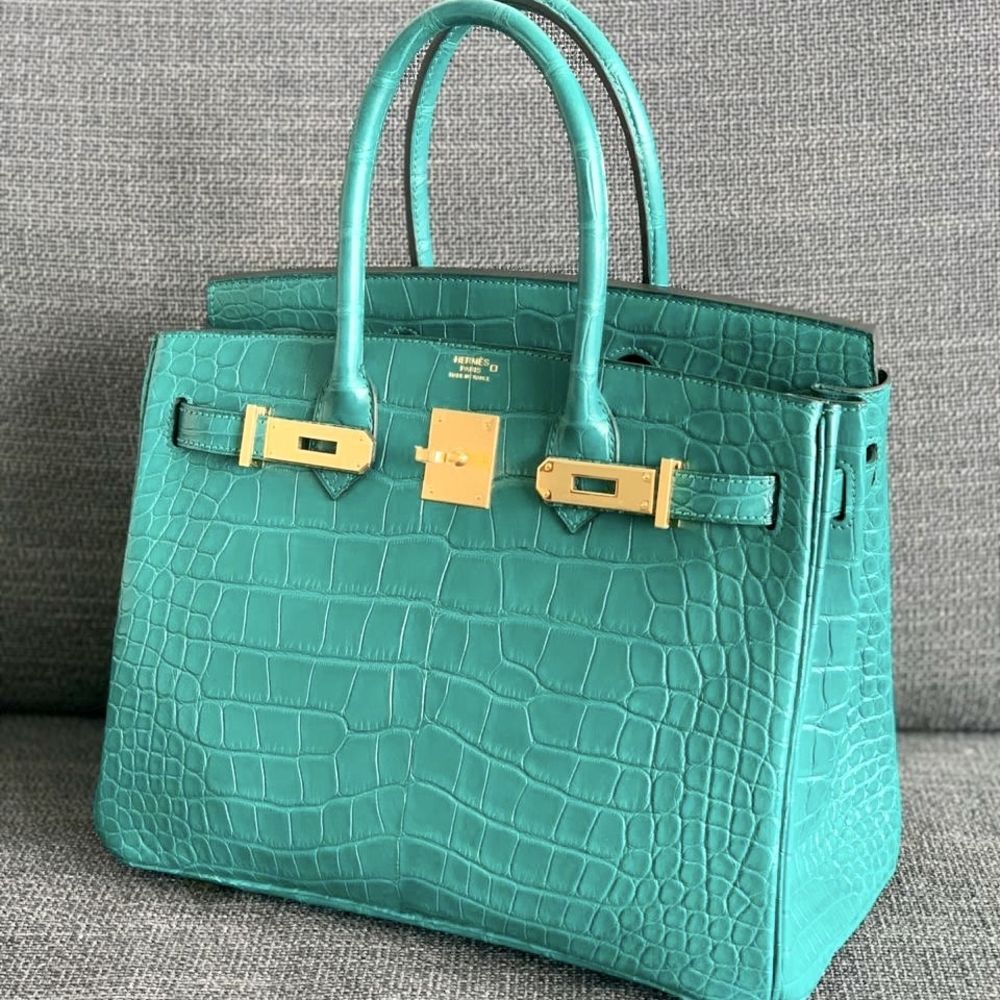 Hermes Birkin Bag Crocodile Leather Gold Hardware In Green