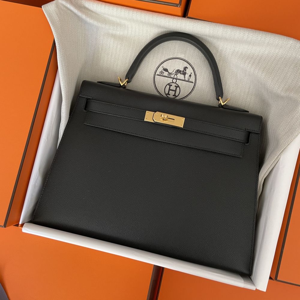 Hermes Kelly 25cm Black Epsom Sellier Palladium Bag Y Stamp, 2020