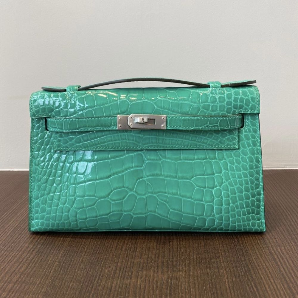 Hermès Kelly Pochette Braise Alligator Mississippi Lisse Palladium