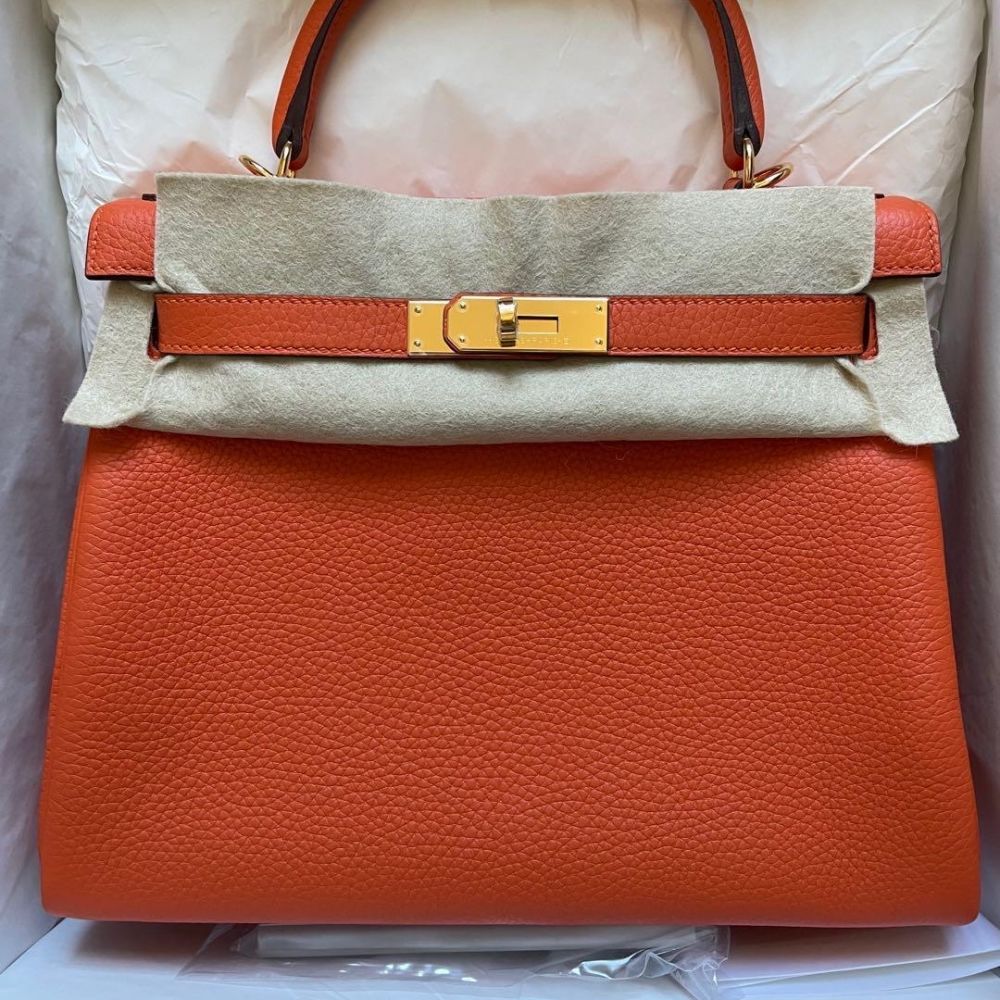 Hermes Kelly Bag 28cm Feu Orange Palladium Hardware